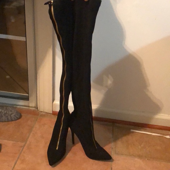 black and gold thigh high boots